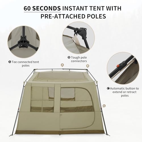 Naturehike Village Instant Tent, 4 Person 8 Person Camping Tent with Full Rainfly, Waterproof Large Cabin Tents for Car Ca...