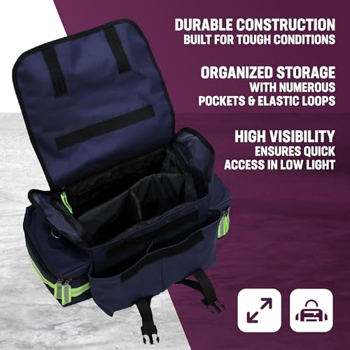 Kemp USA EMT First Responder Trauma Bag, Navy Blue, First Aid & Survival Gear with High-Visibility Reflectors, Rapid Medic...