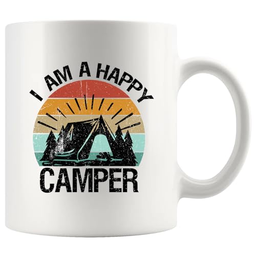 I Am A Happy Camper Camping Outdoor Enthusiast Picnic Gifts for Campers Ceramic Mug 11oz White