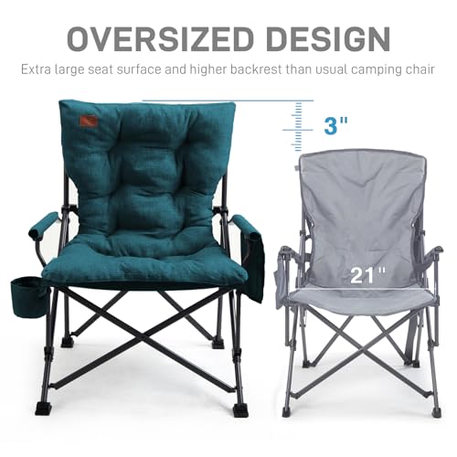 EVER ADVANCED Padded Oversized Folding Camping Chair for Adults, Heavy Duty Lawn Chair with Side Pockets, Portable Collaps...