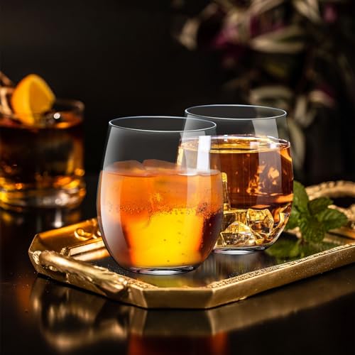 OTOB 40 Pack Reusable Stemless Plastic Wine Glasses, 12 OZ Unbreakable Champagne Whiskey Glass, Round Clear Disposable Coc...