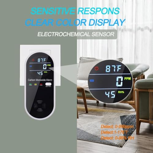 KH Alert 3 in 1 Carbon Monoxide Detector, KH Alert Portable Carbon Monoxide Detectors for Travel, Plug in Carbon Monoxide Detector with Temperature Humidity Sensor Built-in, Easy to Read & Install