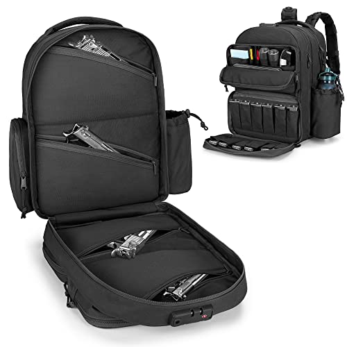 GOBUROS Tactical Pistol Backpack for 4 Handguns and 12 Mags, Gun Range Backpack with TSA Lock and Padded Shoulder Straps, ...