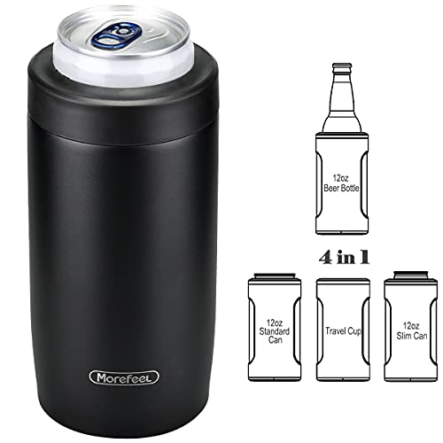 Morefeel 4-in-1 Skinny Can Cooler Double Wall Stainless Steel Insulated Can Holder, Works With 12 Oz Slim Can,Standard Can...