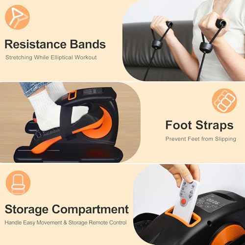 Mysuntown Under Desk Elliptical for Home, Leg Exerciser While Sitting for Seniors Fully Assembled, Ellipse Leg Exerciser with 12 Adjustable Speeds & Remote Control & Pedals Straps