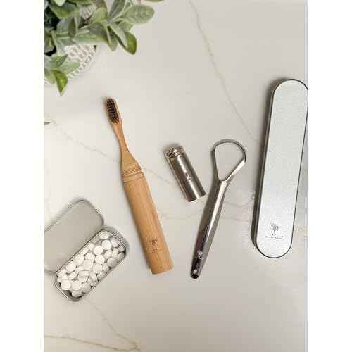 Me Mother Earth 2 pack Stainless Steel Tongue Scraper for Adults with 2 Metal Travel Cases ? Durable Metal Cleaner for Oral Care, Fresh Breath, and Eco-Friendly Dental Care