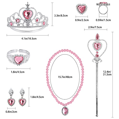 Princess Dress Up Party Accessories for Princess Costume Gloves Tiara Wand Necklace Earrings Bracelet and Ring Gift Set 9p...