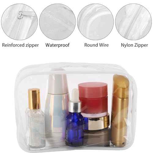 Tbestmax 10 Pcs Clear Cosmetic Bags Small Makeup Bags Portable Waterproof Travel Toiletry Bags Organizer White, 7.5"x 4.8"x 2.3"