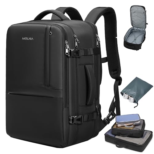 MOLNIA 50L Expandable Travel Backpack for Men Women, Carry On Backpack Airline Approved, Suitcase Backpack with Packing Cu...