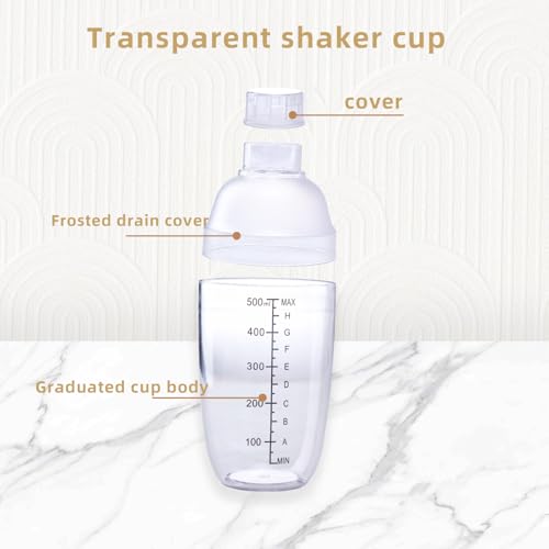Plastic Bar Cocktail Shaker with Measuring Jigger Set,Hand Drink Mixer Boba Tea Shaker Cup with Scales,Bar Tool Transparen...