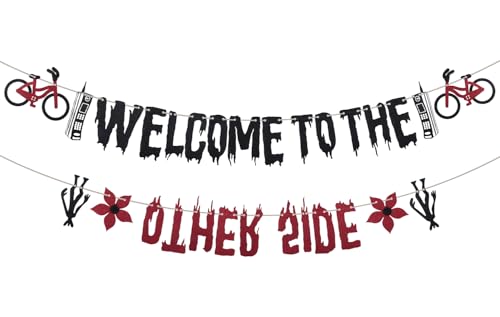 Glitter Welcome to the Other Side Banner for Birthday Party Decorations Upside Down Banner Stranger Party Decorations for ...