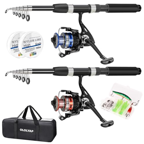OLOLYAP Fishing Pole Combo Set 6.9ft 2PCS Telescopic Fishing Rod and Reel Combo with Carrier Bag Collapsible Fishing Rod a...
