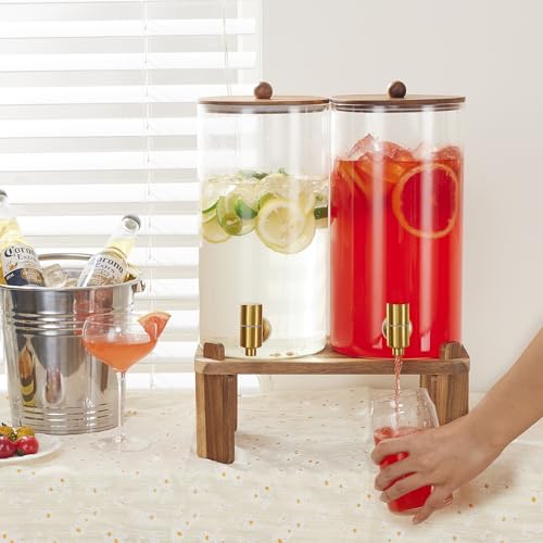 2 PCS 1.5 Gallon Drink dispenser, Glass Beverage Dispenser With Wood Stand, Large Water Drink Dispensers for Parties With ...