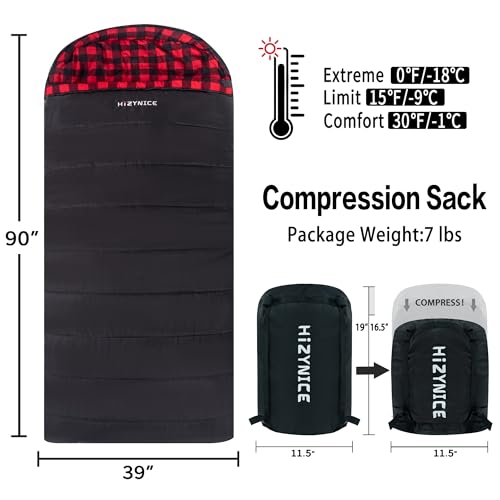 HiZYNICE Cold Weather Sleeping Bag 100% Cotton Flannel XXL for Adults Big and Tall,Free Compression Sack