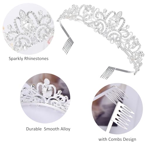 Crystal Tiaras Crowns for Women, Birthday Party Princess Wedding Brides Crown Prom Hair Accessories Gifts with Combs