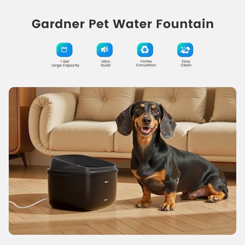 Gardner Pet Dog Bowls 1 Gallon Pet Water Fountain, Vortex Dog Water Bowl Dispenser, Ultra Quiet Automatic Cat Fountain wit...