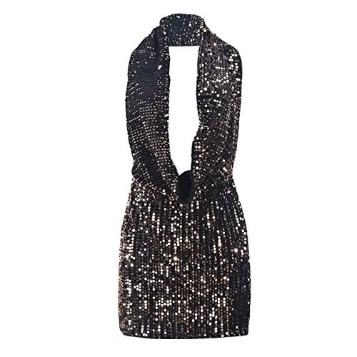Novaorily Women Sexy V-Neck Bodycon Sequin Mini Dress Hooded Sparkly Dresses for Party Club Night