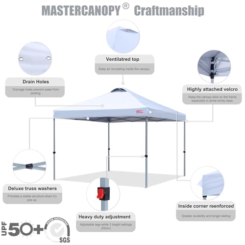 MASTERCANOPY Durable Pop-up Canopy Tent with Roller Bag (10x10, White)