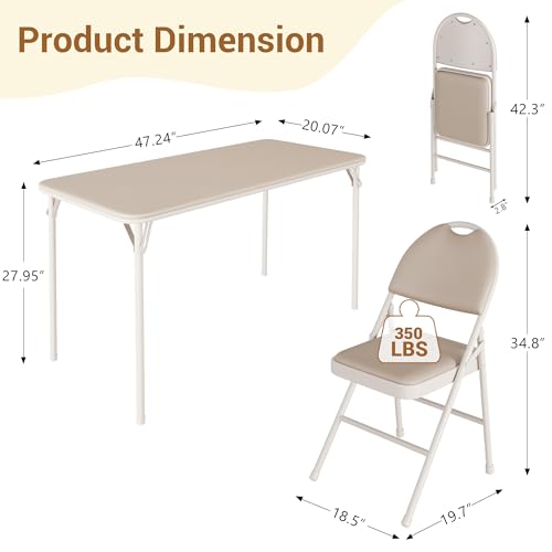 GAOMON Portable Folding Card Table&Chair Set of 4, 5 Piece PU Upholstered Padded Tabletop&Chairs,for Camping, Dining Room,...