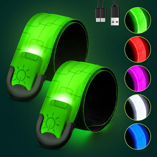 Fitense Rechargeable LED Armband 2-Pack, High Visibility Reflective Running Gear for Night Safety, 5 Colors & 3 Modes Ligh...