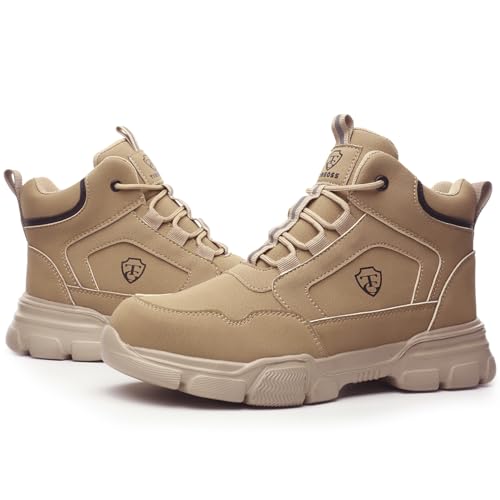 PJZHJ Waterproof Steel Toe Boots for Men Safety Work Boots Lightweight Steel Toe Shoes Slip Resistant Construction Boots