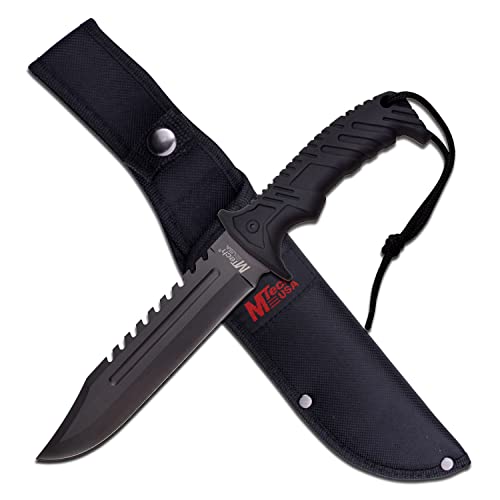 MTech USA MT-20-57BK Fixed Blade Hunting Knife, Black Blade, Black Rubberized Handle, 12.5-Inch Overall