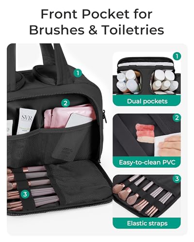 BAGSMART Travel Toiletry Bag, Lightweight Large Wide-open Travel Bag for Women, Puffy Cosmetic Makeup Bag Organizer with H...