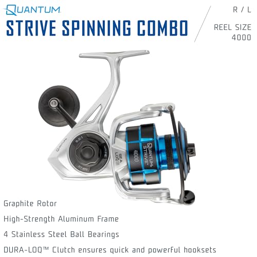 Quantum Strive Spinning Reel and Fishing Rod Combo, Graphite Composite Blank, 4+1 Bearings, Silver/Blue