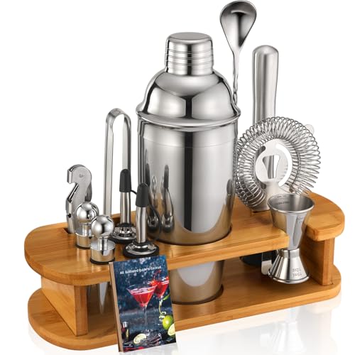 Cocktail Shaker Set Bartender Kit: 13-Pcs Bar Tools Set with Bamboo Stand, Essential Bar Accessories for Home: 25oz Martin...