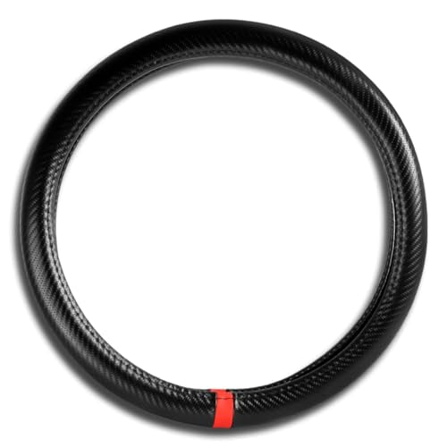 Q1-TECH, Embroidery Steering Wheel Cover Pole Position Accent Sport Carbon Fiber Look Style for Car Truck SUV 15 Inch Fitm...