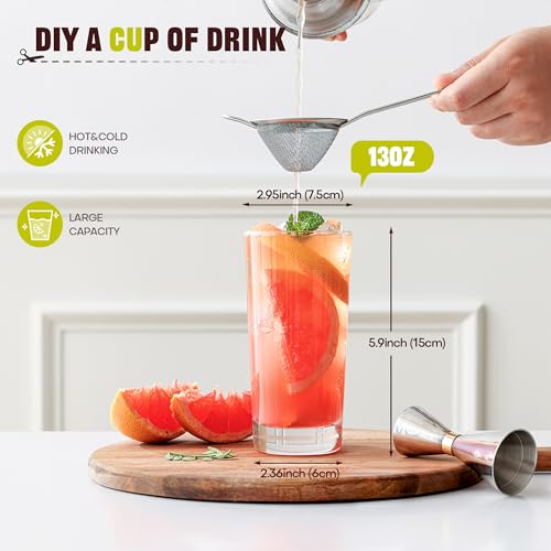 OUWO Highball Glasses Set of 12, 13oz Tall Drinking Glasses, Water Glass for Kitchen, Tom Collins Glasses, Mojito Glass Cu...