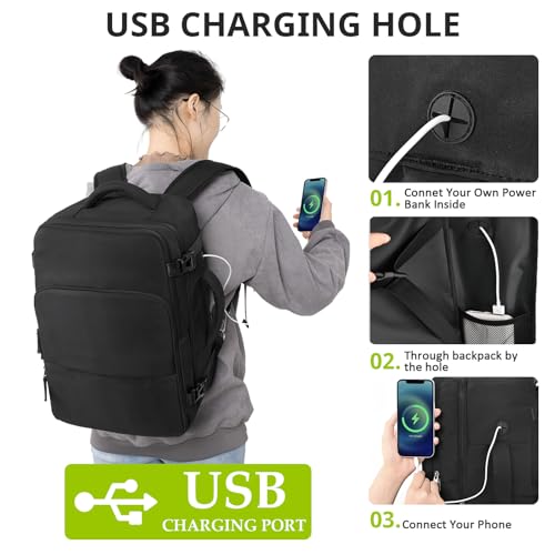 Snoffic Travel Backpack for Women Men,Travel Laptop Backpack w/USB Charging Port, Waterproof Travel Backpack Carry On Flig...
