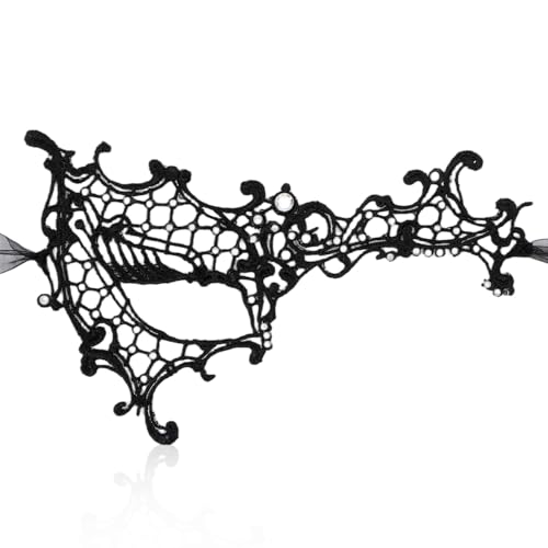 Telooco Black Masquerade Mask for Women Rhinestone Lace Masquerade Mask Sparkly Half Eye Masks for Mardi Gras Cosplay Cost...