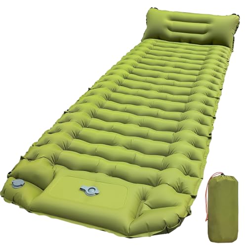 RusChic Sleeping Pad, Ultralight Inflatable Sleeping Pad for Camping with Pillow Built-in Foot Pump, Extra Thick Compact C...