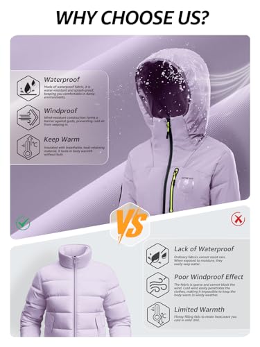 Jsslaik Women's Insulated Jacket Windproof Waterproof Thermal Hooded Ski Snowboard Coat with Multiple Pockets