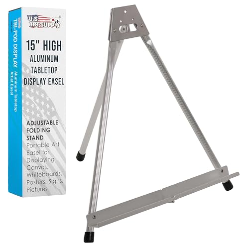 U.S. Art Supply 15" High Aluminum Tabletop Display Easel for Painting, Adjustable Folding Stand - Portable Art Easel for D...