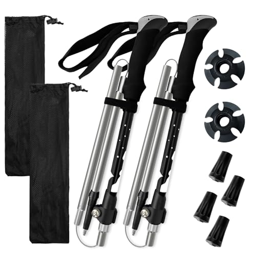 Collapsible Trekking Poles for Hiking - Lightweight Foldable Hiking Poles, 2 Pack Adjustable Aluminum Walking Sticks with ...