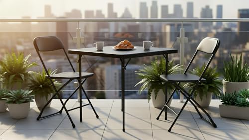BTEXPERT 5 Piece Folding Card Table Portable and Chair Set, 34" Square Black Plastic Table 4 Adult Chairs for Board Games ...