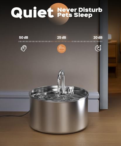 Cat Water Fountain Stainless Steel + 8 filters + 8 Sponges - Pet Water Fountains Faucet Metal Automatic Cat/Dog Waterer Bo...