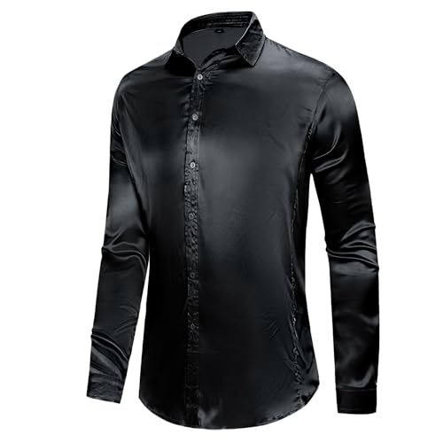 AOTORR Men's Luxury Shiny Silk Like Satin Button Up Dress Shirts Slim Fit Long Sleeve Nightclub Party Disco Prom Shirts