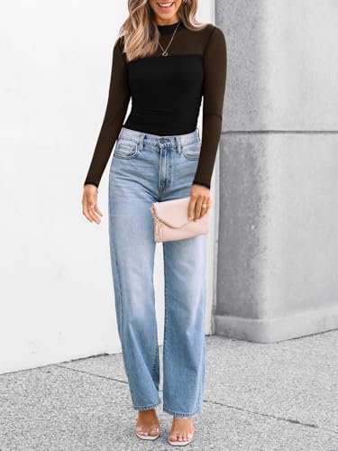 LILLUSORY Womens Long Sleeve Tops Mock Neck See Through Lace Shirts Sheer Going Out Sexy 2026 Fall Fashion Outfits