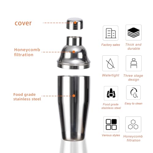 WELKOR 6 Piece 26oz Professional Cocktail Shaker Set with Built-in Strainer,Martini and Margarita Shaker for Home Bar, Bos...
