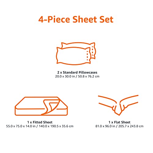 Amazon Basics Kid's Soft Easy-Wash Lightweight Microfiber 4-Piece Sheet Set, Full, Light Pink, Solid