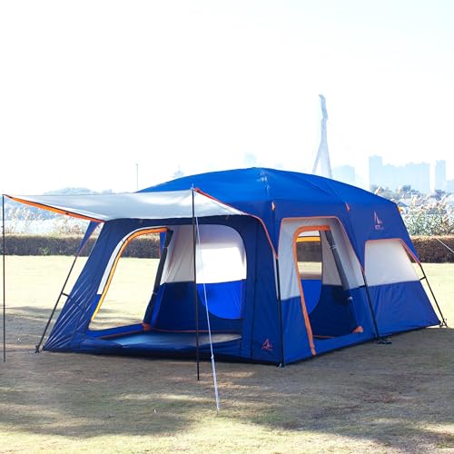 KTT Extra Large Tent 6-10-12-14 Person(B),Family Cabin Tents,2 Rooms,3 Doors and 3 Windows with Mesh,Straight Wall,Waterpr...