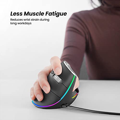 Nulea M504 Wired Vertical Mouse, USB Ergonomic Optical Mouse with 4 Adjustable DPI, 11 RGB Backlight Modes, Compatible for...