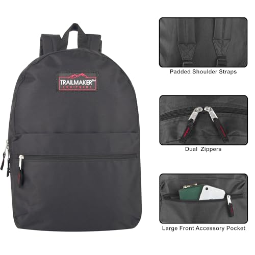 Trail maker Classic 17 inch Backpacks with Adjustable Padded Straps | School Backpacks for Girls, Boys (Black)