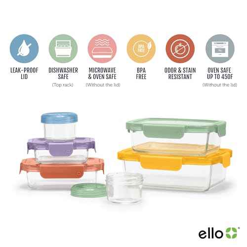 Ello Color Lock 12PC Mixed Glass Food Storage Sets, Leak-Proof Glass Food Storage Containers with Airtight BPA-Free Plastic Lids, Dishwasher, Microwave, and Freezer Safe, Desert Festival