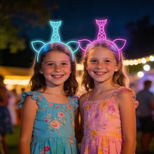 Jaqakid 6PCS Glow in The Dark Party Supplies Mermaid Luminous Headbands for Girls Women Light Up Hair Band for Birthday Pa...