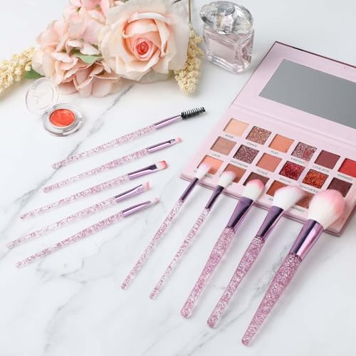 10 PCS Glitter Crystal Makeup Brush Set Cute Makeup Brushes Bling Professional Concealer Eye Shadow Eyeliner Blush Lip Ble...