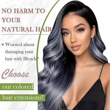 RUNATURE Light Blue Tape in Hair Extensions Human Hair Invisible Tape in Extensions Colored Highlight Real Human Hair Tape in Ex